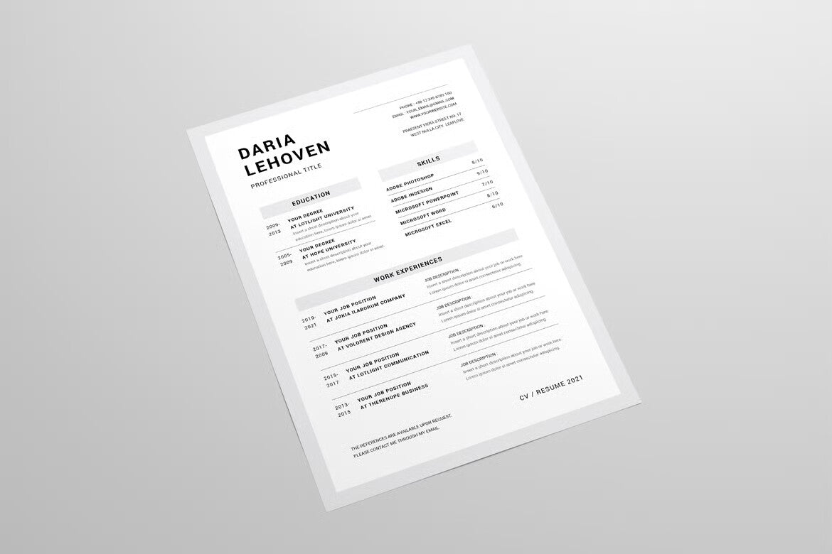 CV MS Word & Indesign