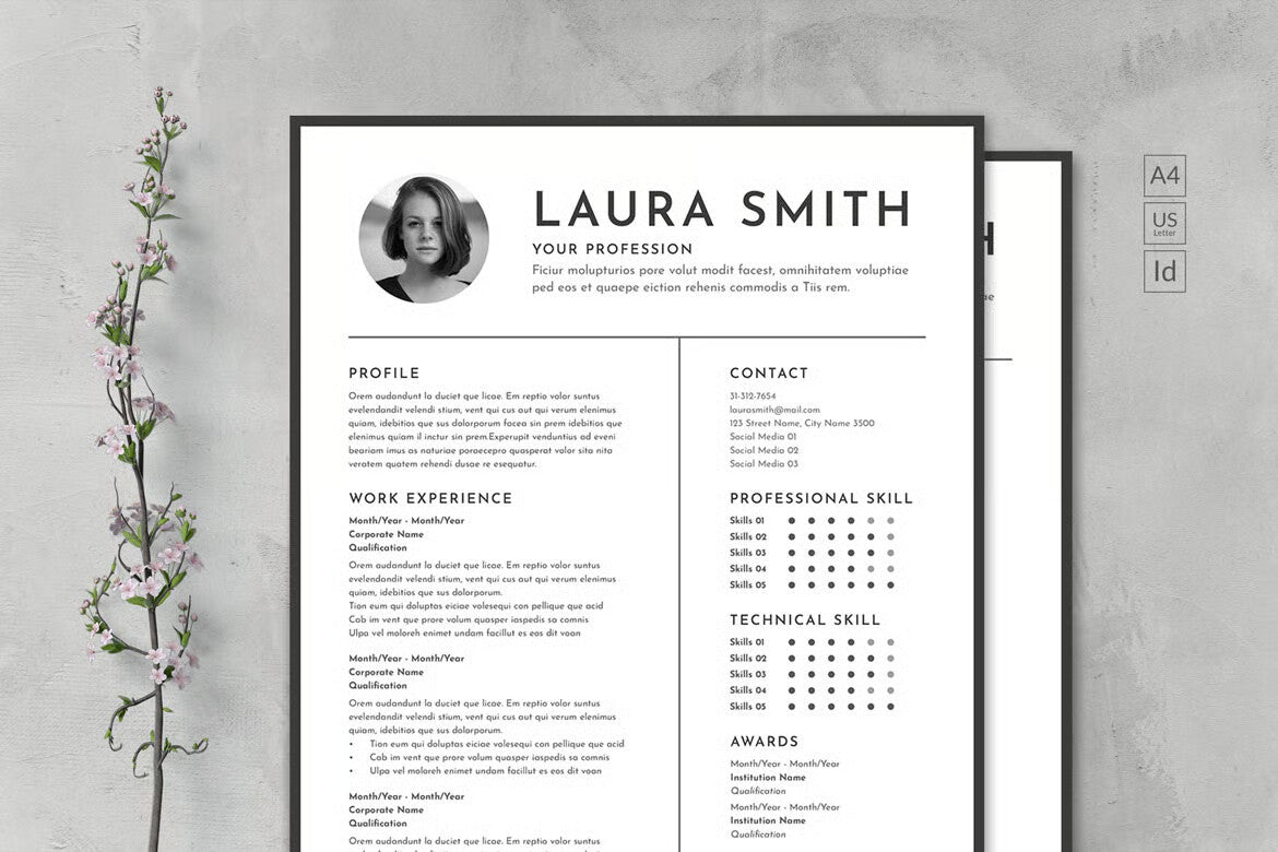 Monochrome Clean CV & Resume