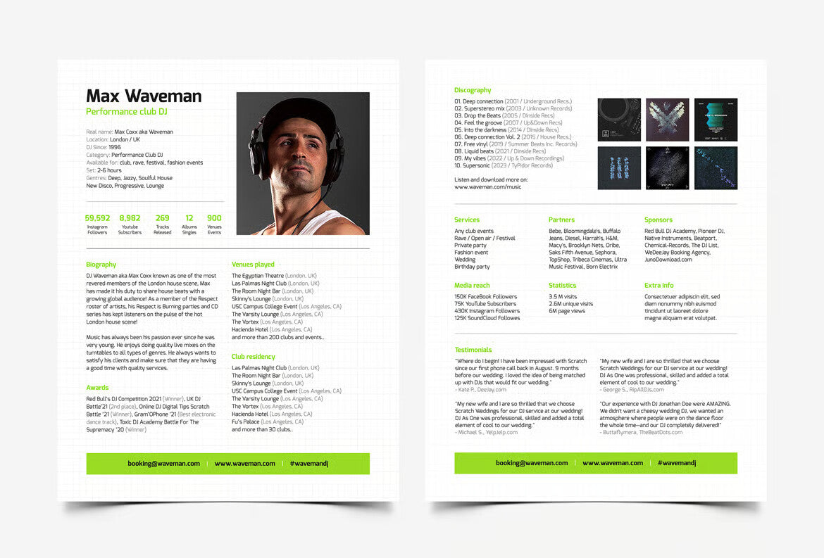 Modern DJ Press Kit / Resume Template