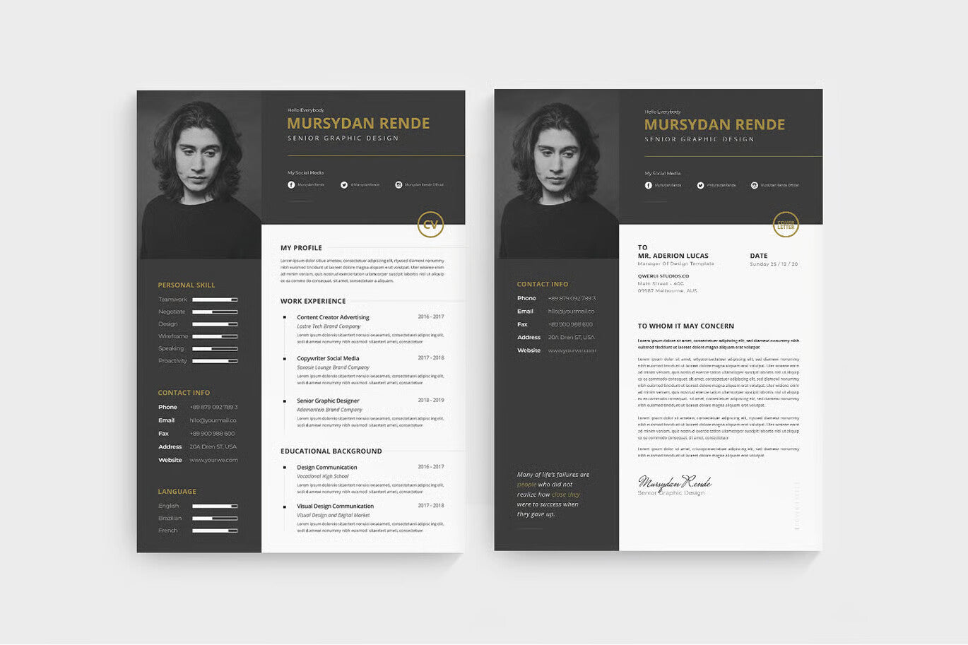Luxury Dark CV Resume Set