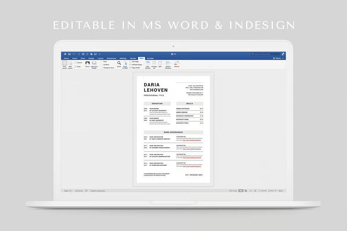 CV  MS Word & Indesign