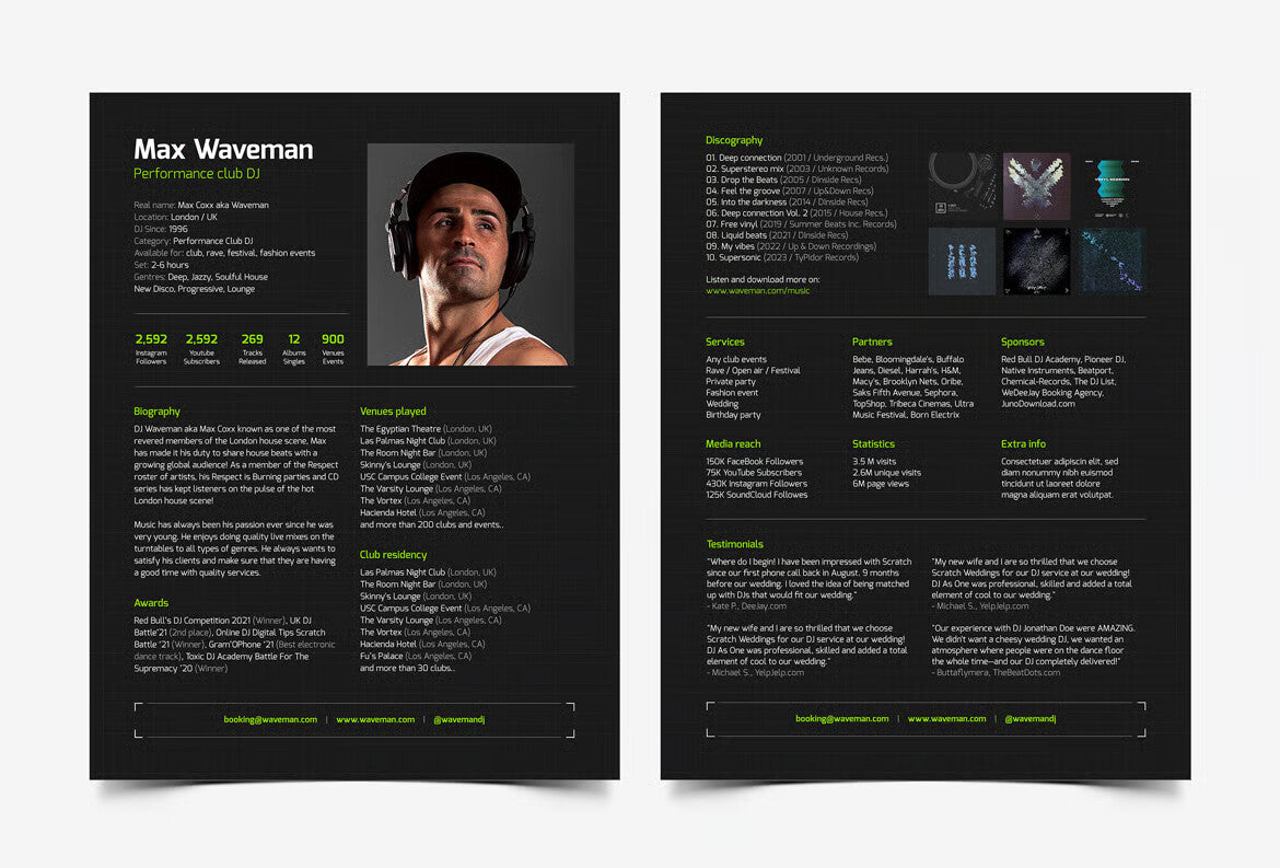 Modern DJ Press Kit / Resume Template