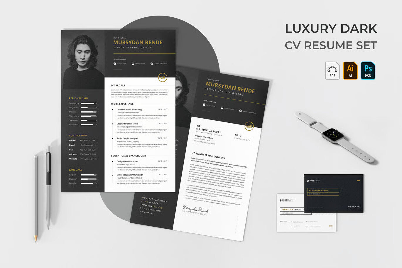 Luxury Dark CV Resume Set